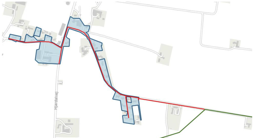Projektområdet som tillægget om fjernvarmeforsyning til en del af Thorsted omhandler.